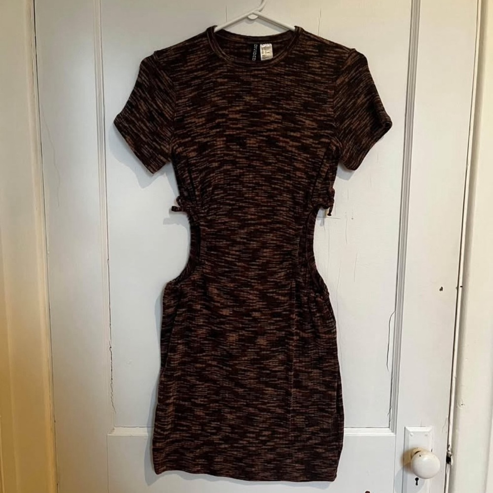 H&M Black and Brown Bodycon Mini Dress with Cut-Outs